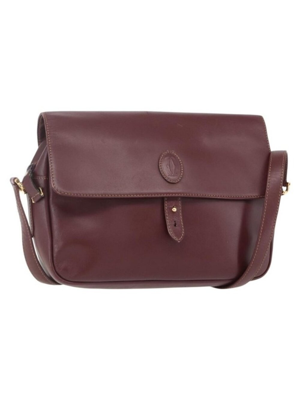 Authentic CARTIER Must Line Shoulder Bag Leather Bordeaux Gold